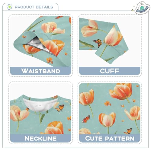 JUNZAN Aesthetic Tulips Teal Big Boys Hooded Sweatshirt Long Sleeve Tops Clothing Shirts Party 4T3