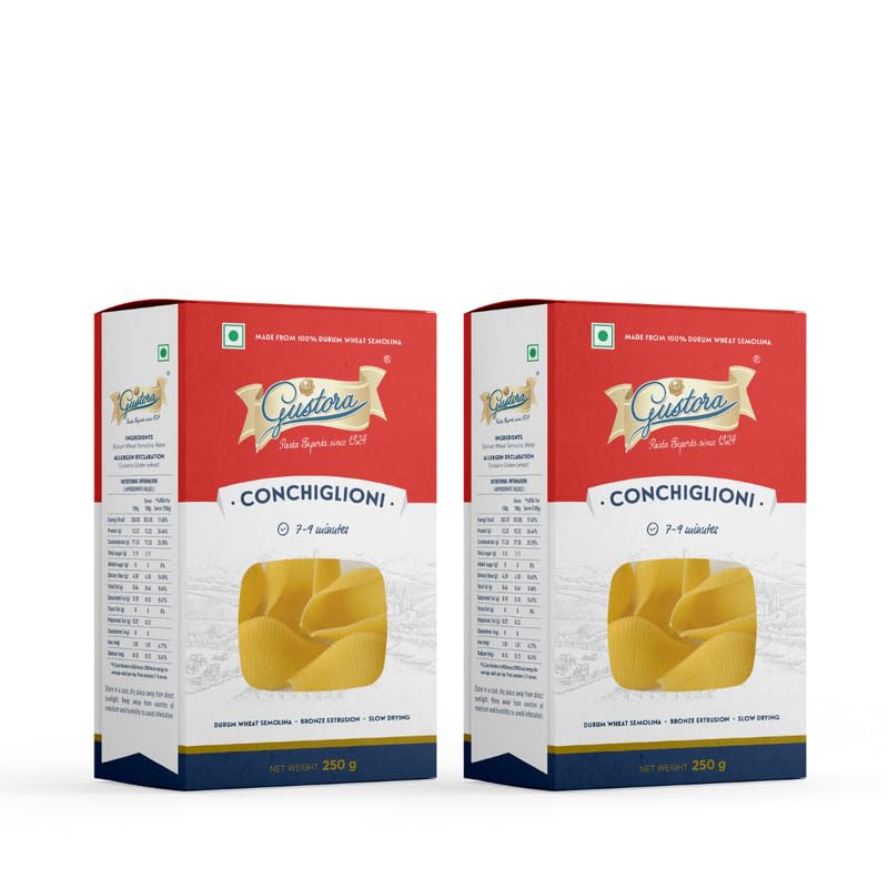 Image of Gustora Durum Wheat Semolina Conchiglioni Pasta Combo, 500g I Vegetarian Pasta I Rich in Fibre & Protein (250g X 2)