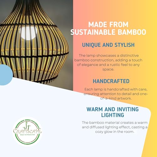 Image of Craftscape Bamboo Hanging Pendant Lamp | Boho Cane Lampshade | Bamboo Lights | Collection (SolaMic)