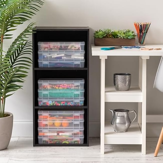 IRIS USA Pencil Case Box Storage Container for Organizing with Snap Lid, 6-Pack, Big Capacity Stackable Plastic Pen Pouch for Craft Hobby Art Supplies Journaling Stationery Sticker, Clear, Large