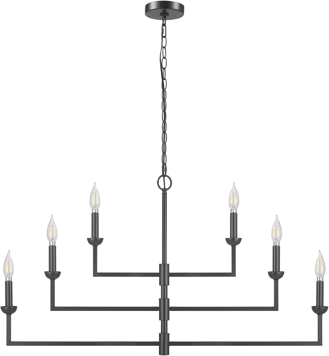 Globe Electric 67000125 6-Light Chandelier, Matte Black, 3-Tier Construction, Black Chain, Swivel Arms, Candelabra Base Bulbs, Ceiling Light Fixture, Chandeliers for Dining Room, Home Decor
