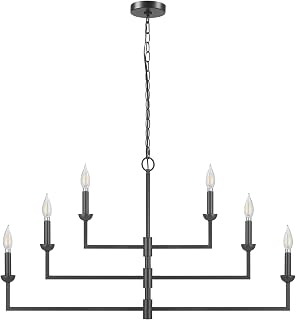 GLOBE Electric 67000125 6-Light Chandelier, Matte Black, 3-Tier Construction, Black Chain, Swivel Arms, Candelabra Base Bulbs, Ceiling Light Fixture, Chandeliers for Dining Room, Home Decor