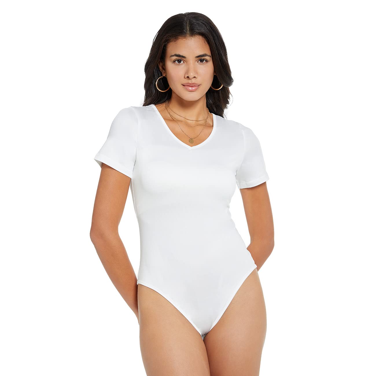 RPAEOY Body Mujer Cuello En V Manga Corta Estirado Bodysuit Sexy Una Pieza Elegante Monos De Color Sólido Verano Camiseta Leotard Top per Party Club Desgaste