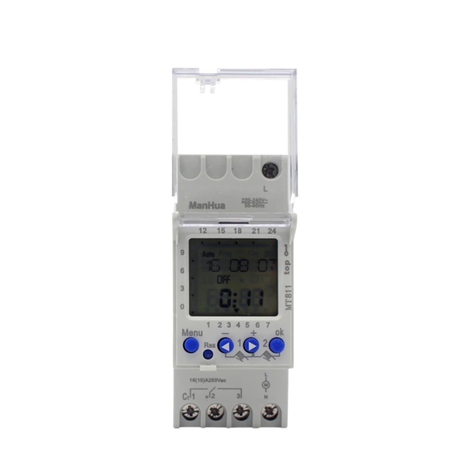 MT811 240V 16A Din Rail 24 Hour Weekly Adjustable Mechanical Timer Switch