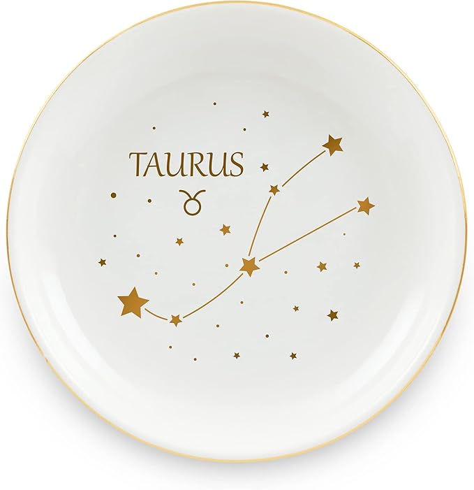 Homlouue Taurus Gifts for Women Zodiac Ring Dish, Taurus Birthday Gifts Ceramic Astrology Sign Jewelry Dish Zodiac Gifts for Taurus Constellation for Women Girls