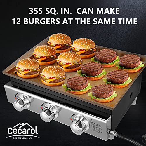 Cecarol Portable Griddle Propane Gas Grill, 23In Tabletop With 3 Burners For Outdoor, Camping, Kitchen, Garden, Tailgating, Rv - 355 Sq. In. Heavy Duty & 25, 500 Btus Griddle For Bbq Grill #TOP1