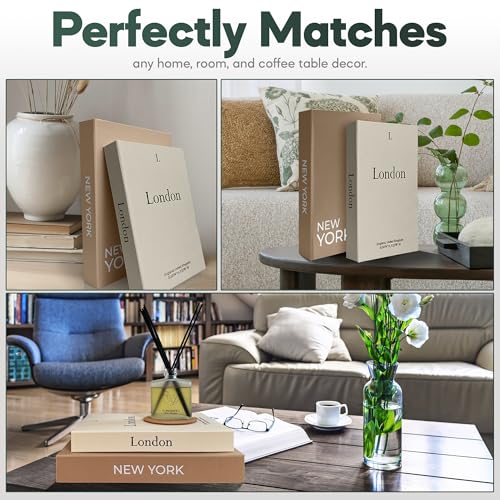 Image of Faux Book Storage Box Set - Decorative Faux Books with Hidden Storage for Coffee Table Decor, Bookshelf or Mantle - Linen Decorative Boxes (Set of 2) - Aesthetic Book Decor for Home