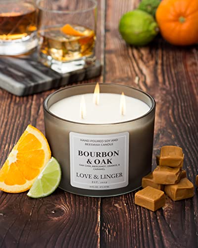 Bourbon Scented Candle | Candles For Men | Masculine Candles | Luxury Soy & Beeswax Candles For Home | 16 Oz. Large Jar 3 Wick Candle | Mens Candle | Gift For Men #TOP1