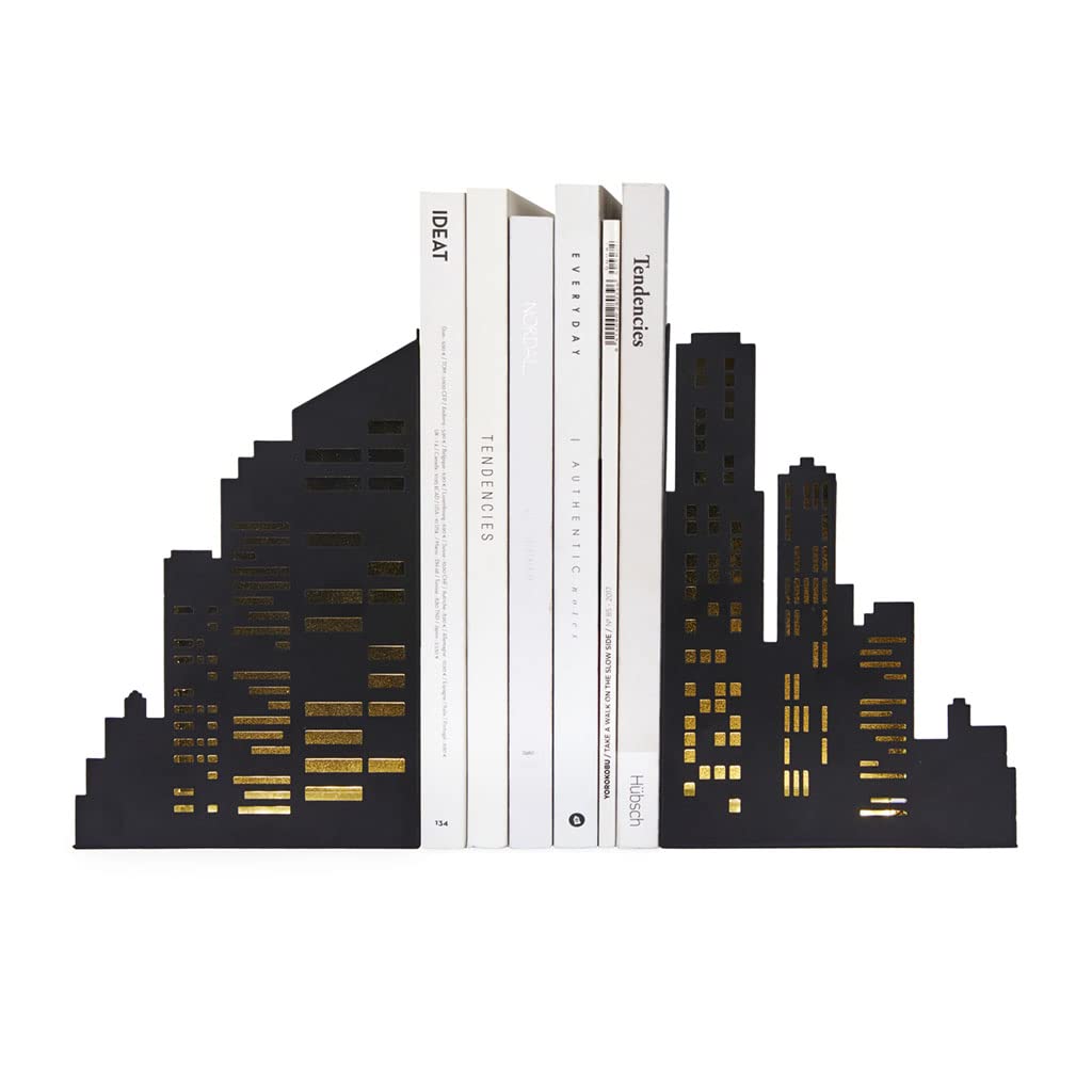 Serre-Livres Skyline Noir avec Éclairage LED - Balvi
