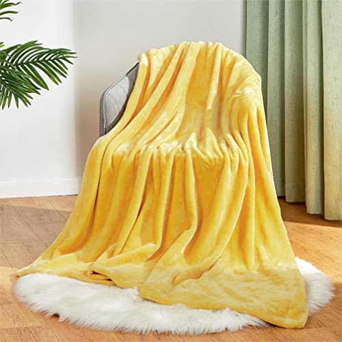 Mellowdy Plush Flannel Blanket Cozy Warm Comfy Soft Fleece Fall Fuzzy Throw Blanket For Couch Sofa Chair Bed Camping Traveling Throw Size (Misted Yellow, 50X60 Inches) - 320Gsm #TOP2