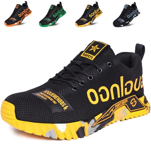 artSew Zapatos de Seguridad con Puntera de Acero Ligero Transpirable para Hombre y Mujer, Zapatillas de Trabajo Comodo, Calzado Protector Antideslizante para Construcción y Fábricas (Amarillo, 44EU)