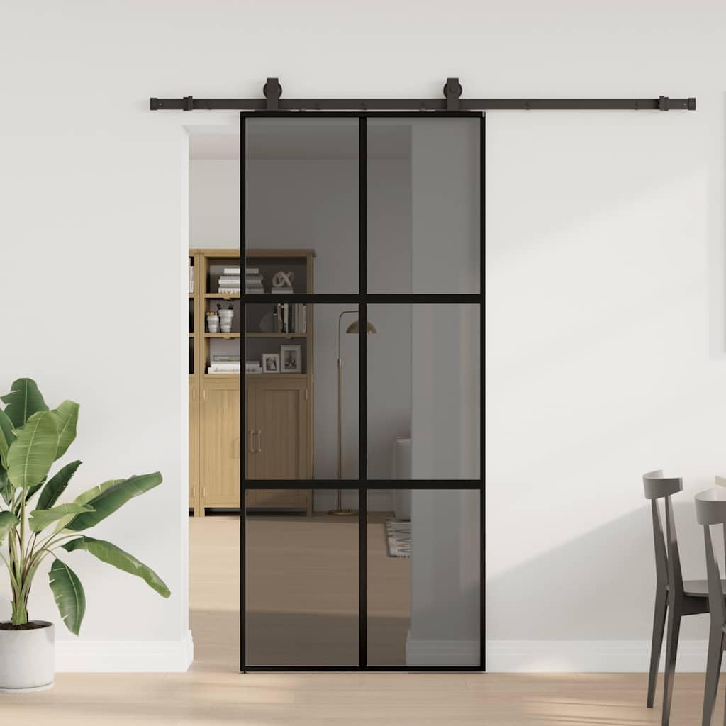 vidaXL Puerta corredera con herrajes Negro 90x205 cm Vidrio Templado