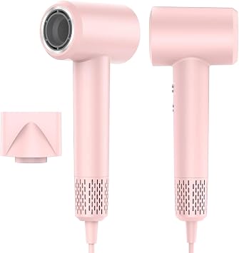LKV Hair Dryer, Pink Hairdryer Hairdryers for Women Ionic Hair dryers 110,000 RPM Brushless Motor 200 Million, 85dB Low Noise Fast Drying with 2 Speed 3 Heat Setting High Power Travel for Women Men