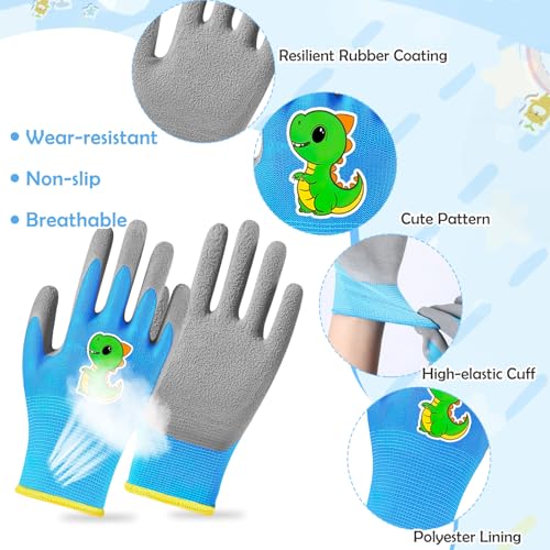 Image of Kids Gardening Gloves, Rubber Coated Non-Slip Yard Work Gloves for Boys & Girls, Protective Garden Gloves for Digging, Outdoor Play, Field Trips (Ages 5-10) (Blue)