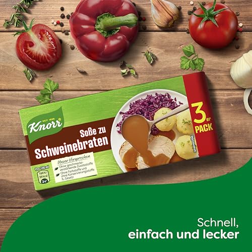 Knorr Soße zu Schweinebraten leckere dunkle Soße ohne geschmacksverstärkende Zusatzstoffe 3er Pack, 3 x 250ml