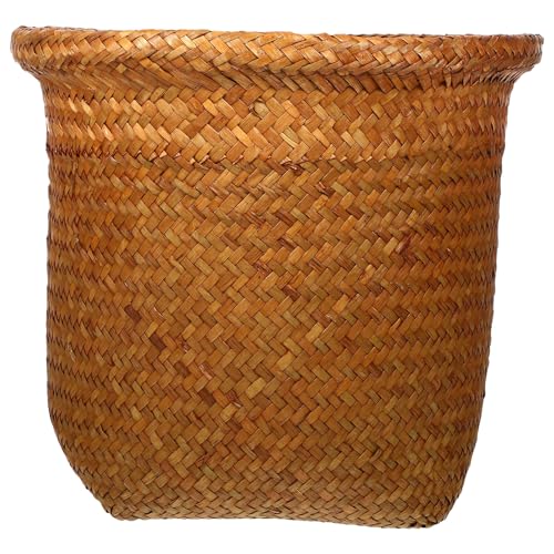 Image of Rattan Woven Basket Trash can 10.43X11.41X7.08In Handmade Multipurpose Storage Container for Bathroom Office Living Room Sundries Organizer