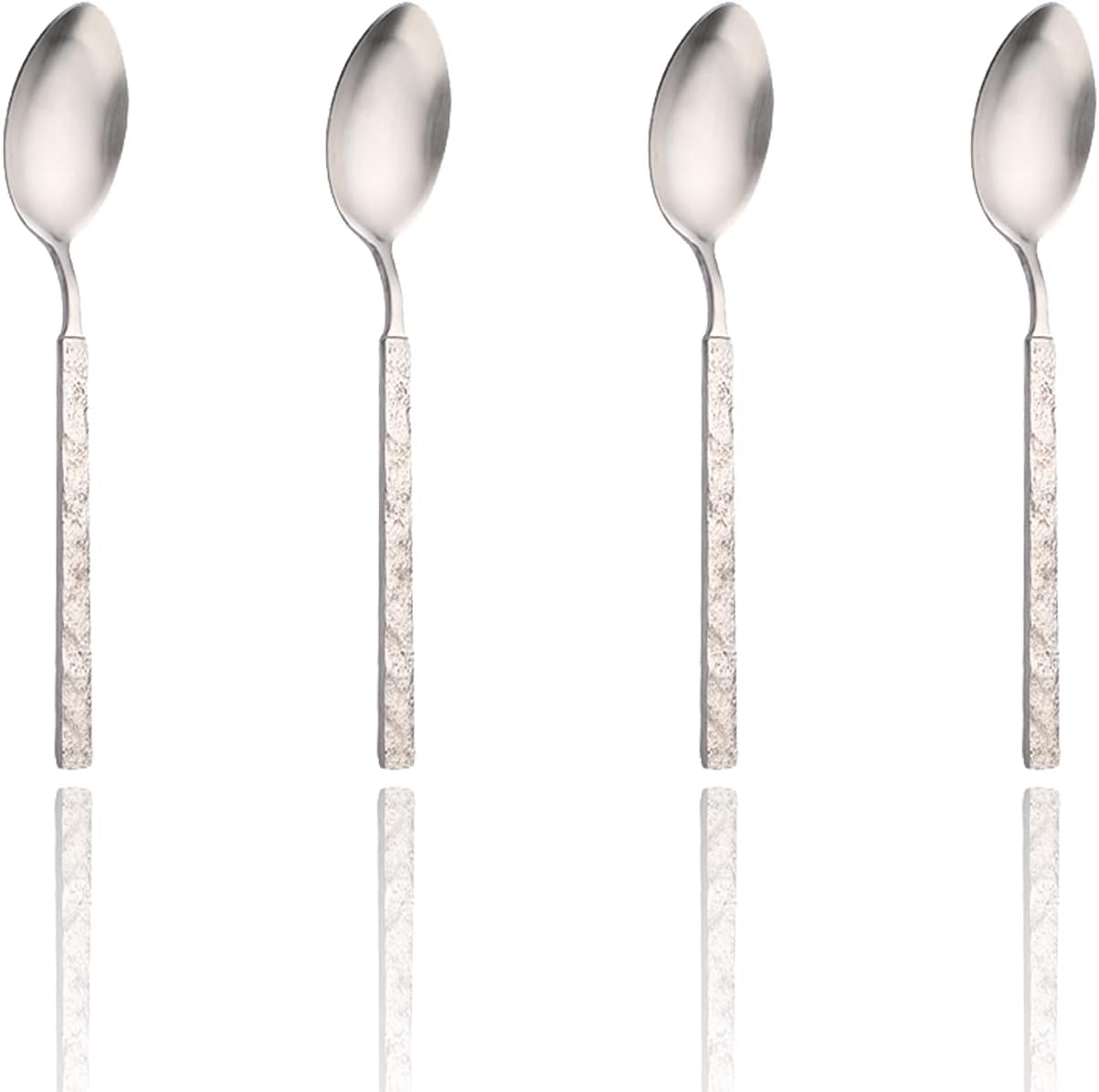 24-Piece Stainless Steel Square Edge Flatware Set Service for 6, Silver Mirror Polished Hammered Silverware, Tableware Cutlery Set Includes Dinner Knives/Forks/Spoons, Modern Design, Dishwasher Safe