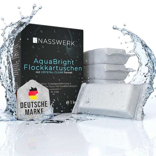 NASSWERK Flockungsmittel Pool Kartuschen | AquaBright Reiniger gegen trübes Wasser | Aluminiumsulfat Flockmittel mit Kläreffekt | 1kg Flockkartusche Pool für Sandfilter & kristallklares Schwimmbecken