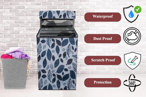 Image of The Furnishing Tree PVC Washing Machine Cover Compatible for Whirlpool 8 KG Fully-Automatic Top Loading SW Royal Plus H 8 KG, Washing Machine Waterproof and dustproof, Ditzy Pattern Grey