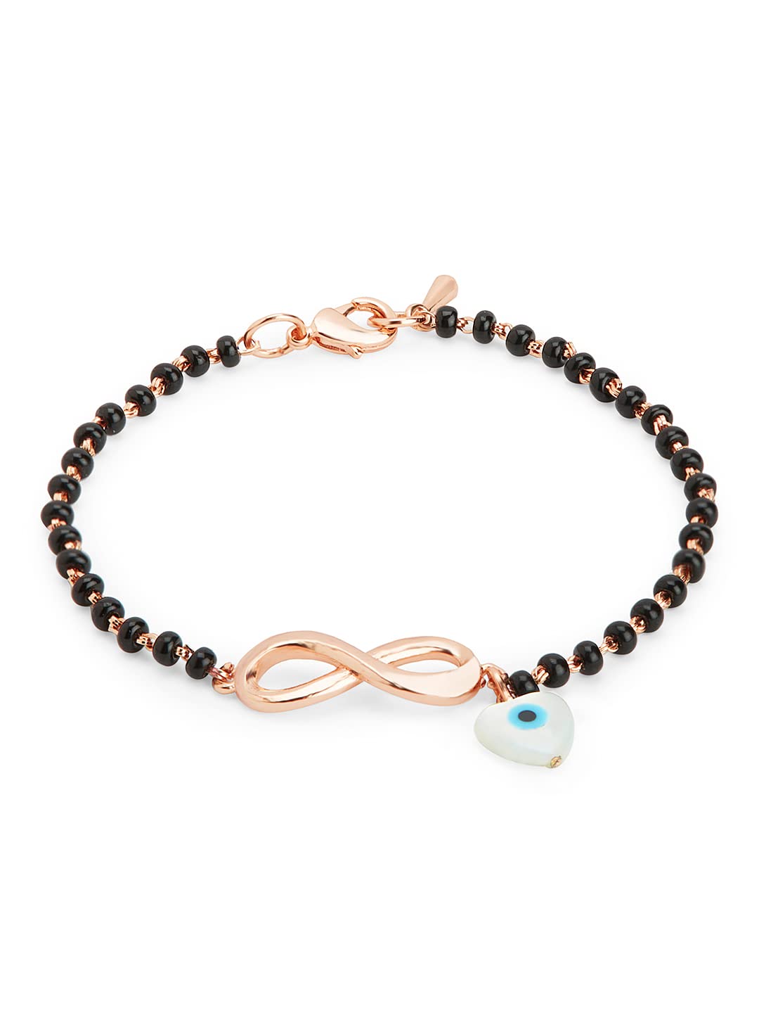 MINUTIAE Adjustable Stylish Infinity Sign With Evil Eye Black Beads Mangalsutra Brass Bracelet for Women (Rose Gold) (B0C16RZGYX) Amazon Price History, Amazon Price Tracker