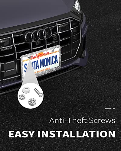 Aujen License Plate Frame - Lastingly Bling License Plate Frame - Sparkly Rhinestone License Plate Frame for Women - Stainless Steel & Obstruction-Free License Plate Frame(White) - Thumbnail 4