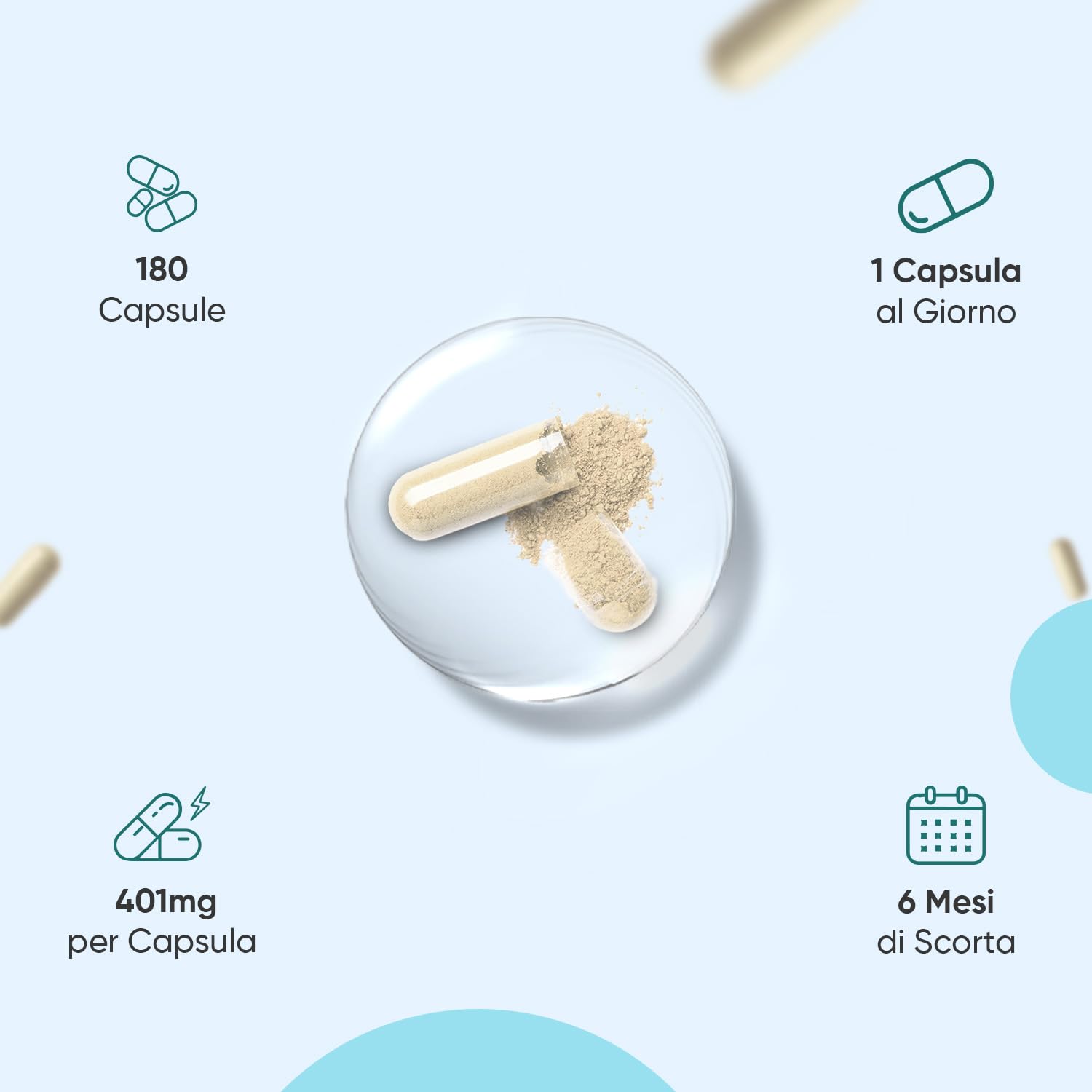 L Teanina 401mg, 180 Capsule Vegane, 1 al Giorno (6 Mesi di Scorta), L-Teanina Estratta dalla Camellia Sinensis con Pepe Nero e Vitamina B6, Aminoacido L Theanine da Tè Verde, Senza Magnesio Stearato