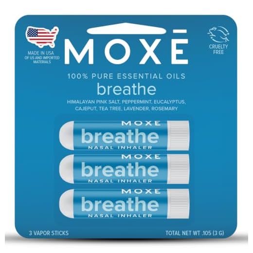 MOXE Breathe | Himalayan Salt Inhaler | Help Clear Congestion, Boost Focus and Improve Breathing | Natural Aromatherapy | Peppermint, Lavender and Tee Tree Essential Oil (3 Pack)