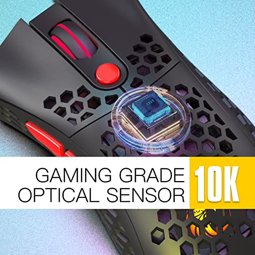 Razeak Wireless Gaming Mouse X33-10000 Cpi - 2.4 G And Usb C Wired Dual-Mode Gamer Mouse - Honeycomb Lightweight 6 Programmable Buttons Ergonomic Rgb Mouse For Pc/Mac/Xbox/Ps5 #TOP1