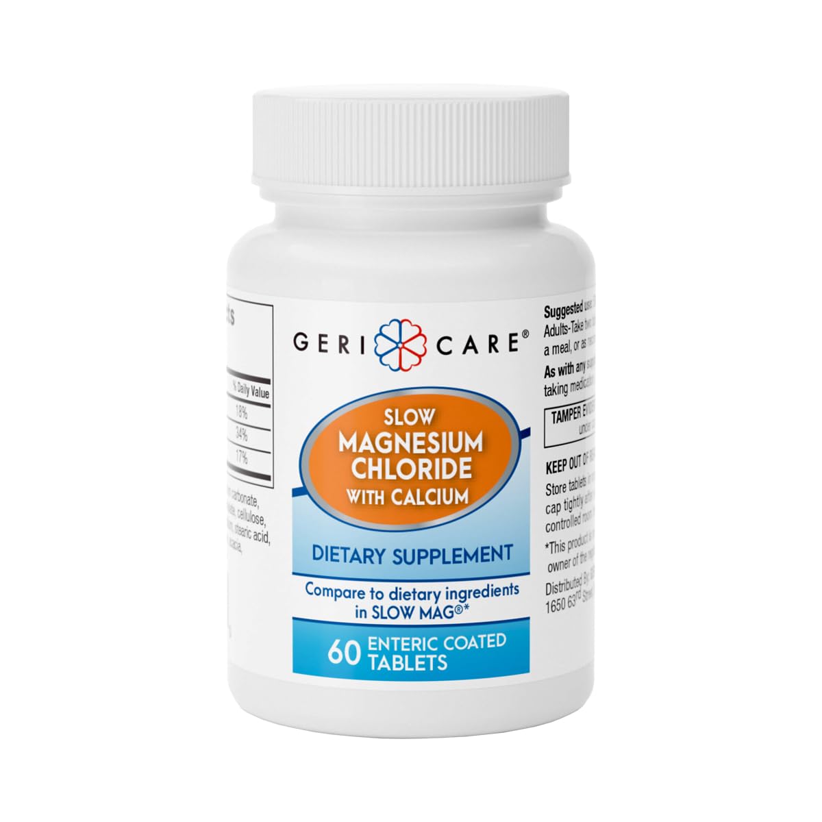 GeriCare Slow Magnesium Chloride + Calcium Tablets by | Nutritional Supplement | 60 Count Bottle