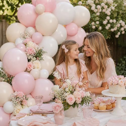 Image of Dusty Pink Balloons, 60pcs 12 Inch Pastel Light Pink Cream Beige White Ivory Helium Balloons for Girls Women Fairy Birthday Baby Bridal Shower Bachelorette Wedding Party Decorations