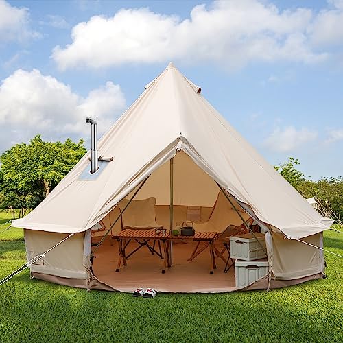 Onlyctr Bell Tent For Camping, Luxury Cotton Tent, Yurt Canvas Tent With Stove Jack, Outdoor Canvas Bell Tent For 4/6/8 Person Family 4 Season Camping (10' (3M), Beige) #TOP2