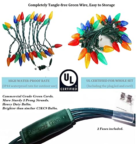 Borita LEDC9-25-MC Outdoor C9 Led Christmas Lights Multicolor Commercial Grade Strawberry Holiday String Lights Colored,25Led Green Wire 18Ft Heavy-Duty Wedding Party Colorful Decorative Lights Mood Lights thumb #4