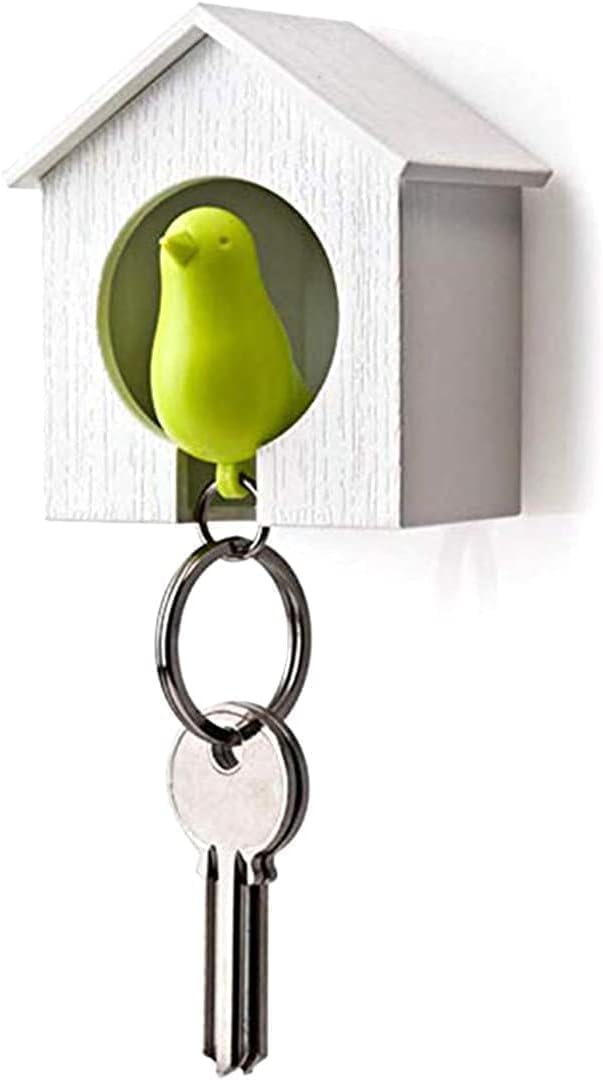 Squarezhenbo Brown Bird House Key Holder, Single Bird House Keychain Wall Hook Holders, Mini Bird Nest Keychain, Anti-Lost Key Holder Whistle Key Ring Holder For Home, Key Hooks Storage Hooks