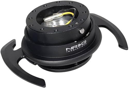 NRG Innovations NRG-SRK-700BK GEN 4.0 Kit de liberación rápida para adaptador de volante, cuerpo negroanillo negro con manijas y patrones de pernos