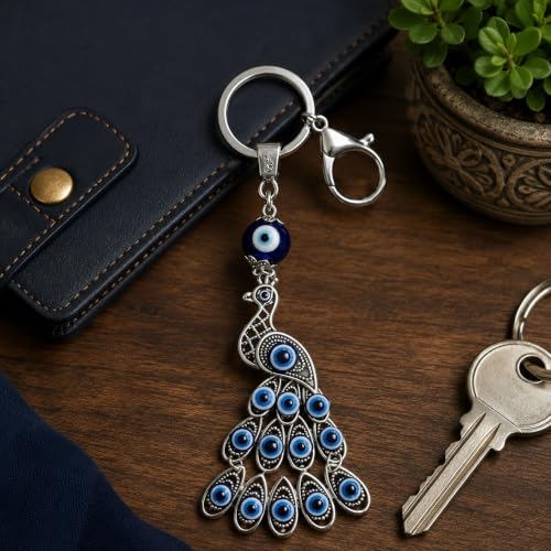 Image of GJ Premium Turkish Evil Eye Keychain for Car, Bike & Home | Nazar Protection Keychain, Good Luck Charm | Spiritual Metal Key chain for Men & Women