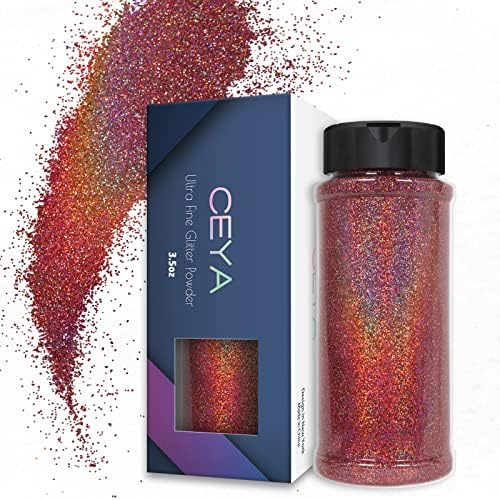 Ceya 3.5oz/ 100g Ultra Fine Glitter Powder Diamond Laser Silver Holographic Glitter 1/128 0.008 0.3mm for Slime Epoxy Resin Craft Tumbler Jewelry Nail Art Festival Makeup Painting Wedding Cards