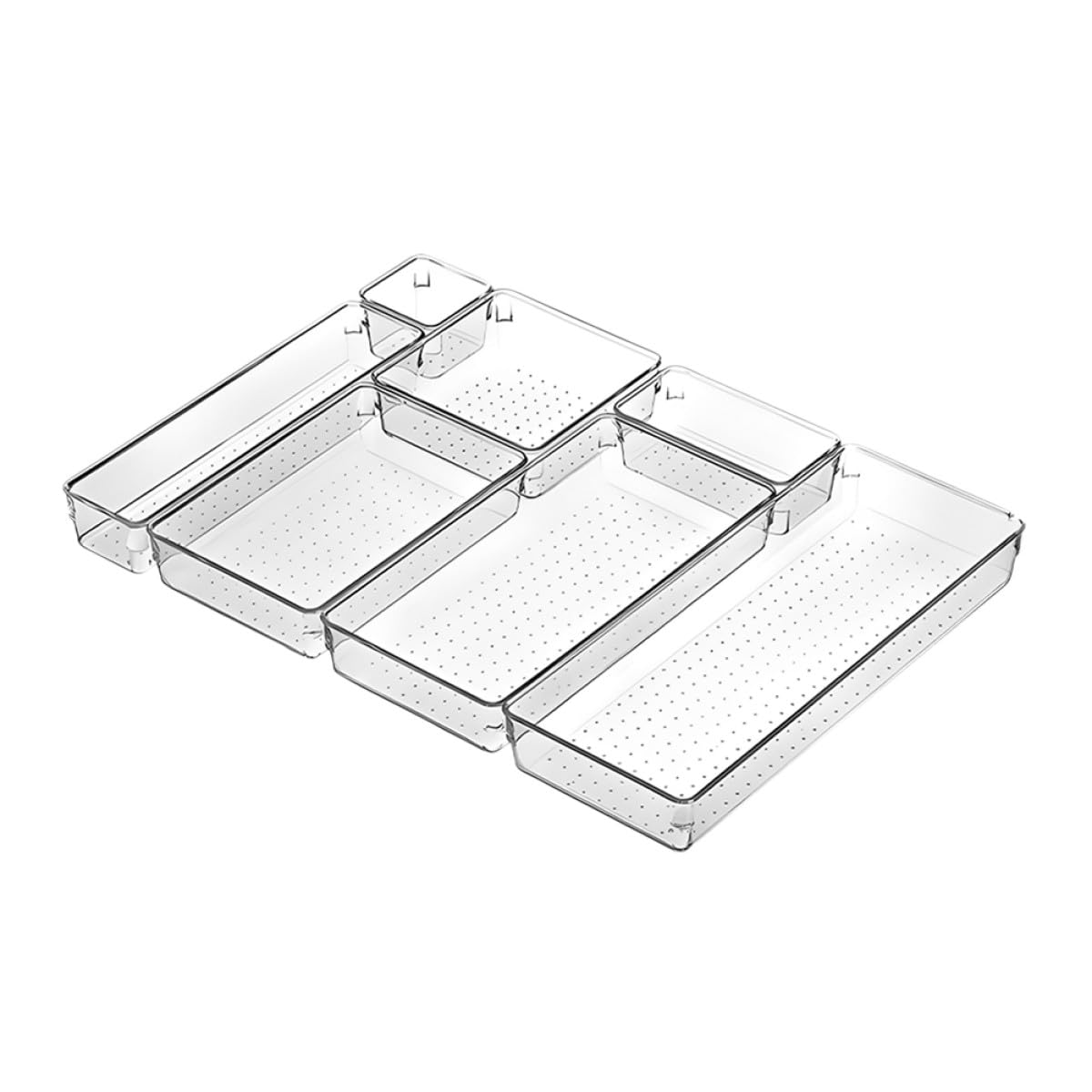 Tofficu Juego de Organizadores Transparentes para Cajón, 7 Piezas, Pet | Tamaños Múltiples, Diseño Versátil, para Joyas y Maquillaje, Uso en Hogar y Dormitorio
