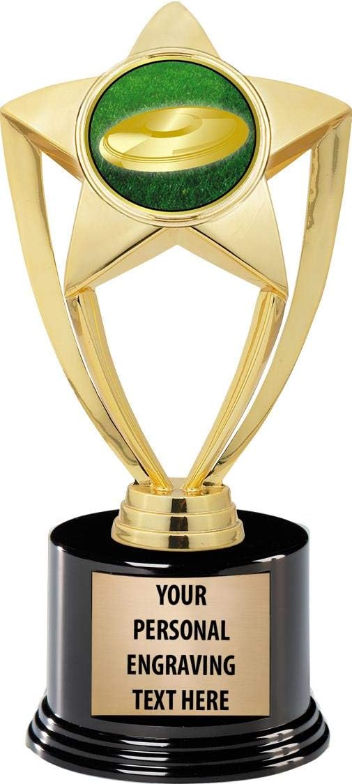 Flying Disc Trophies with Custom Engraving, 7.25" Personalized Gold Frisbee Award Trophy On Deluxe Round Base Prime
