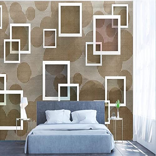 Peinture murale salon géométrie 3D marron dimensions 400x280