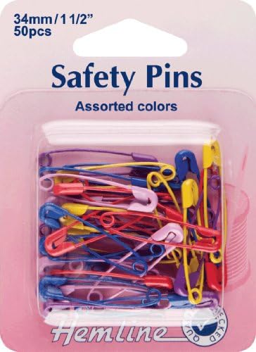 Hemline H414.AC Red, Pink, Yellow, Purple Coated Safety Pins 34mm Size 1 50pk