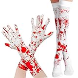 4 calcetines sangrientos de Halloween, guantes salpicados de sangre, manga larga, suministros para fiestas de zombi,...