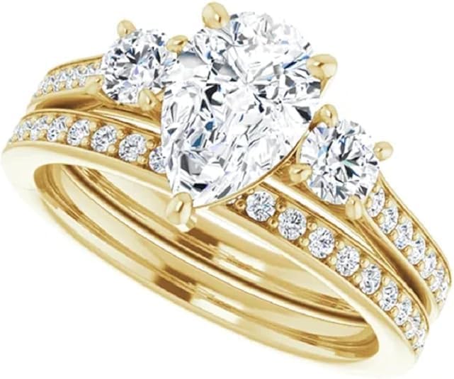 1-5 CT Moissanite Engagement Ring Set for Women | Solitaire Three-Stone Bridal Wedding Set Gifts | 925 Silver, 10K/14K/18K Solid Rose/White/Yellow Gold