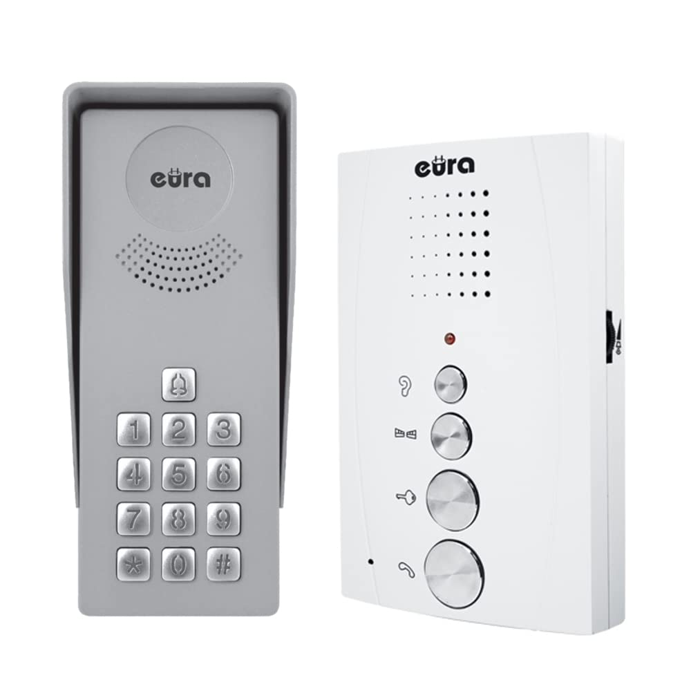 Eura Adp-38A3 Entra Interphone de Porte, kit Mains Libres, Serrure à Combinaison, 4 Fils Blanc