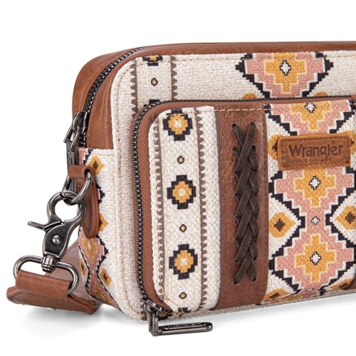 Wrangler Crossbody Bag for Women Boho Aztec Small Multi Pocket Crossover Purse4