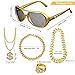BUBOM 5 Piece Hip Hop Theme Accessories Kit - Retro Chains with Coin Design, Punk Style Glasses & Dollar Ring for Costume Parties, 80s 90s Rapper Fashion