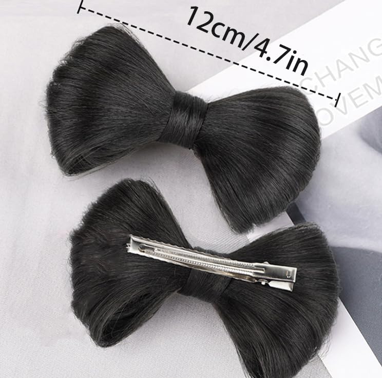 2pcs Bowknot Hair Bun Pieces with Scrunchies Black Bowknot Wig Clips Synthetic Fake Hair Buns Women Party Hair Styling Tools Hair Clips Accessories