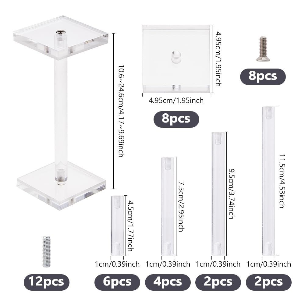 DICOSMETIC 4 piezas miniaturas de vuelo soporte de exhibición acrílico pedestales de combate cuadrados soporte de pantalla de combate transparente con 14 varillas para mesa RPG y juegos de mesa