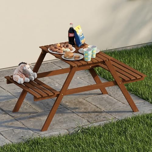 Kids Picnic Bistro Set, Outdoor Dining Set in Teak Oil, for Garden, Patio, Porch, Natural