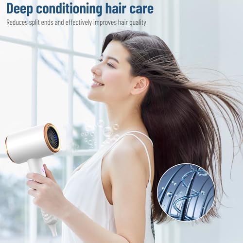 Secador de pelo iónico profesional, secador de pelo de 2400 W con botón frío/calor, 3 ajustes de temperatura, difusor incluido, apto para peluquería profesional/doméstica (Blanco) - imagen 9