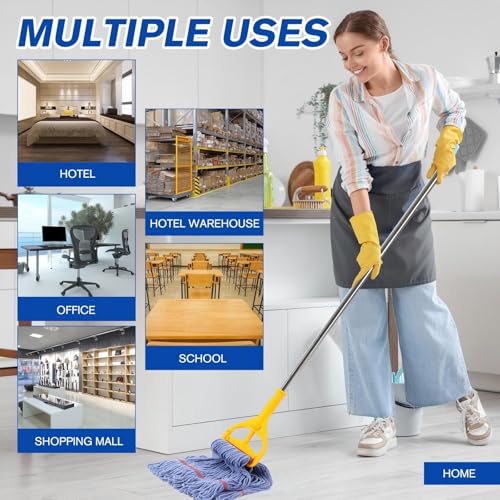 Image of Eccliy 6 Pack Commercial Mop Heads Replacement Heavy Duty 18 oz Loop End Cotton String Wet Mop Refills Washable Absorbent Reusable for Industrial Home Tile Wood Concrete Floor (Blue,Red)
